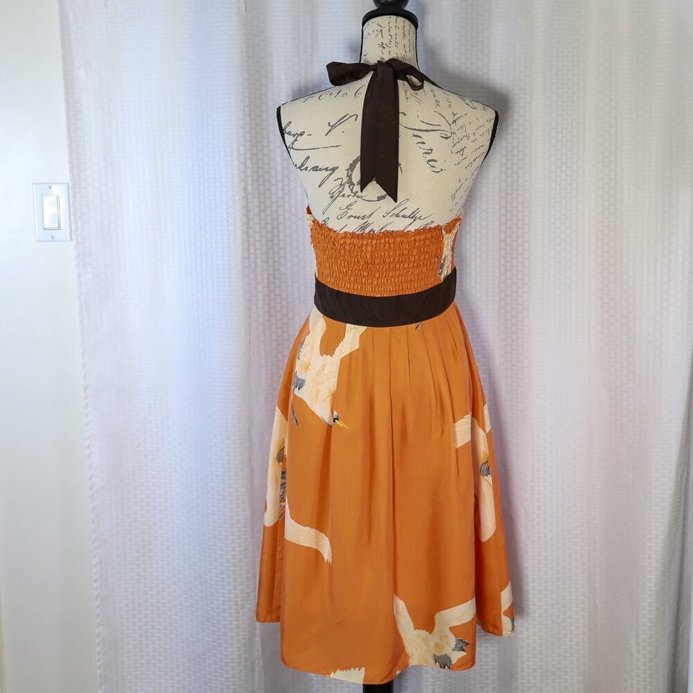 Moulinette Soeurs Orange Halter Dress with Brown Accents - Picture 7 of 11
